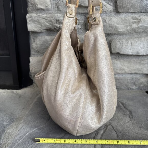 Tory Burch Gold Leather Oversized Dean Hobo Bag Purse Large Metallic Tassel Gold - Picture 4 of 9